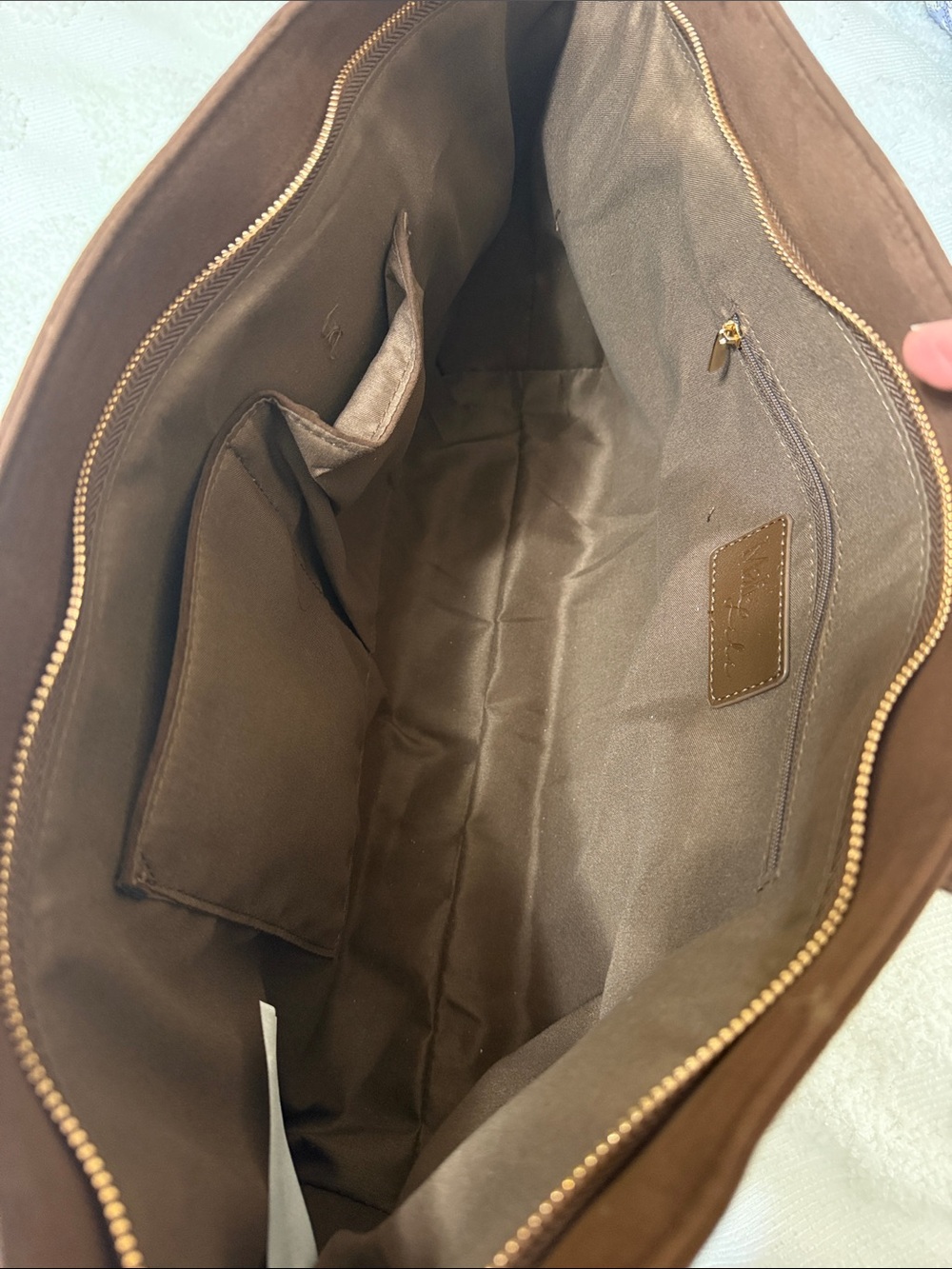 Dark Brown Suede Tote Bag with Front Pocket - Picture 7 of 10